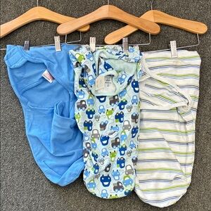 Bundle of SwaddleMe Baby Swaddles - Blue, Green, White, Cars
